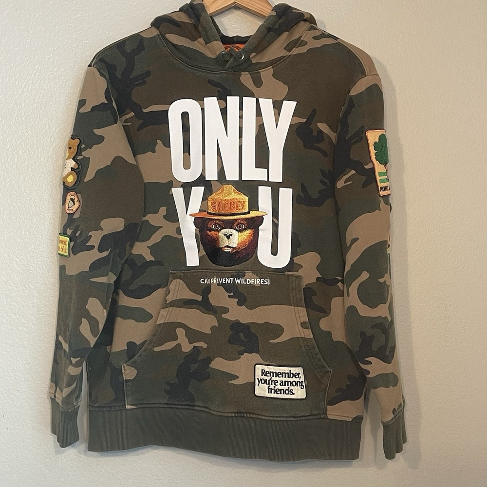 Teddy Fresh Medium Smokey Bear Only You Can Prevent Wildfires Camo Hoodie Patch